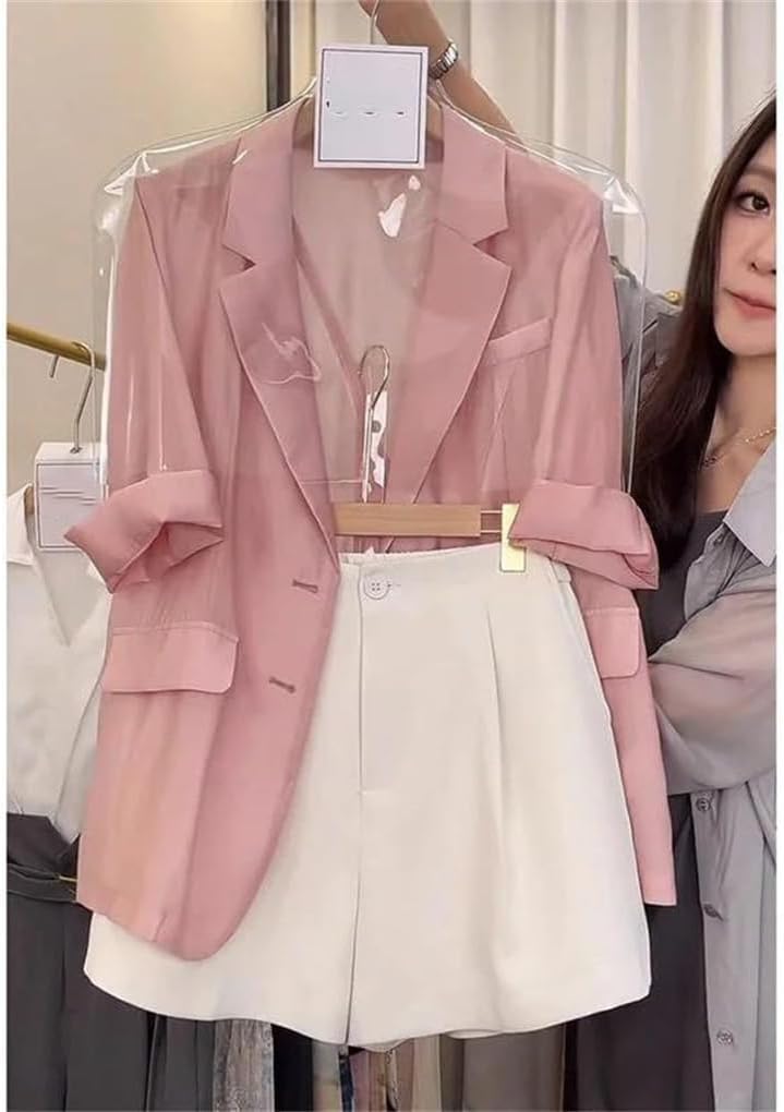 Women Notched Collar Short Sleeve Blazer Set, Single Breasted Blazer Slim Shorts Office Lady Two-Piece Outfits