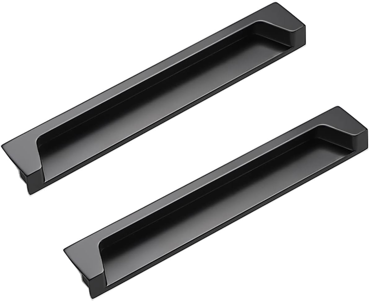 Cabinets Drawers Edge Pulls,2pcs sliding door hardware,kitchen door handles, Hidden Handles Drawer Knob Hidden Cupboard Handle Gold Tatami Sliding Door Handle Concealed Invisible Handle(Matte Black,19