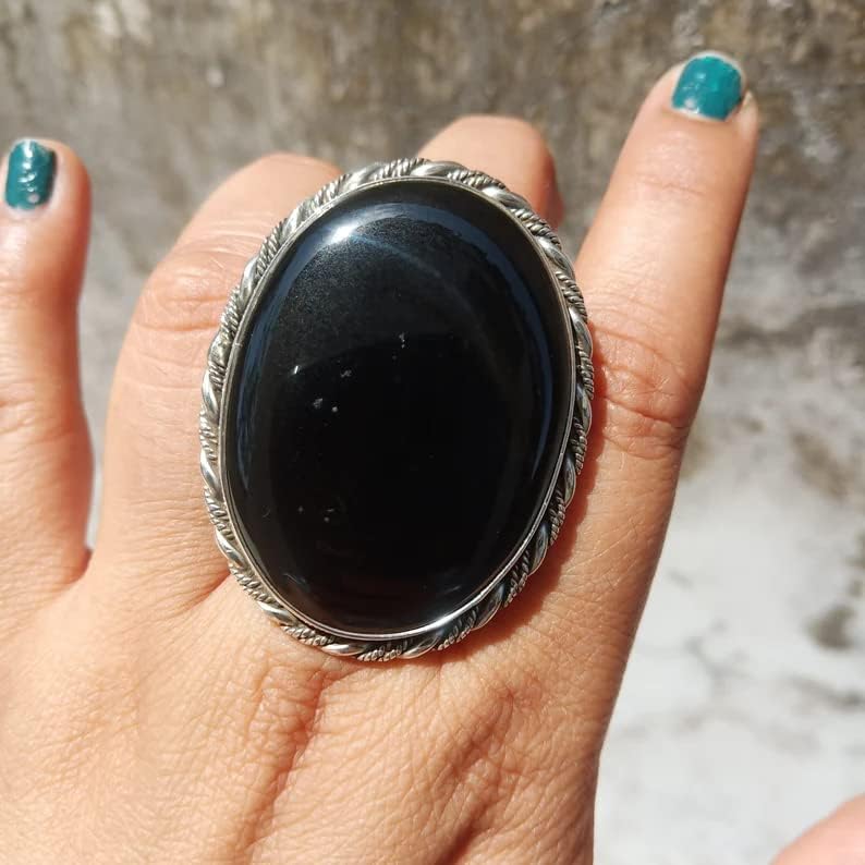 Black Onyx Gemstone 925 Sterling Silver Rings, Wedding Rings, Engagement Rings, Gemstone Rings, Statement Ring For Women, Victorian Style Ring, Handmade Boho Ring, Large Ring, Gift For Her