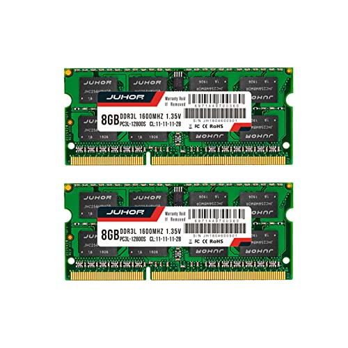 JUHOR Memoria Per Laptop DDR3L RAM 16GB (8GBx2) 1600 MHz (PC3L 12800) 204 pin CL11 1,35V Modulo di Memoria per Notebook SODIMM Modulo Kit di Memorie (verde)