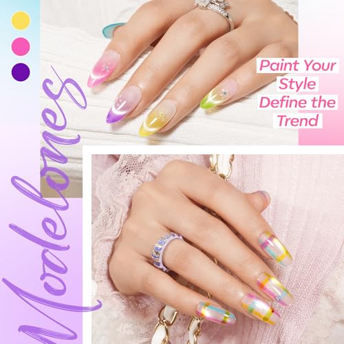 Image of modelones Gel Nail Polish Set, 6 Colors 2026 Summer Nude Cat Eye Gel Polish Translucent Bright Neon Hot Pink Yellow Green Purple Blue Sheer Jelly Nail Polish W Magnet & Liner Nail Brush LED Gift