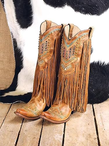 VARECOLA mid calf Boots for Women, Fringe Embroidered Western Cowgirl Boots with Pointed Toe, Wide Cowboy Boots with Chunky Heel4