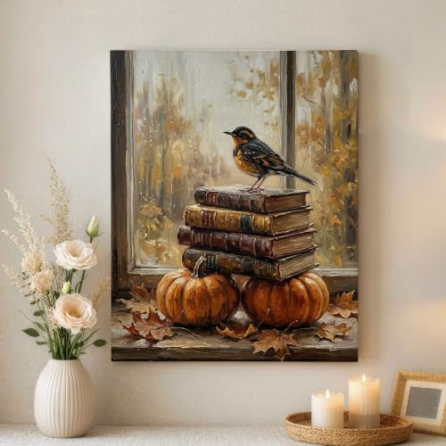 Lienzo decorativo de pared de 40,6 x 50,8 cm con diseño tradicional de calabazas naranja