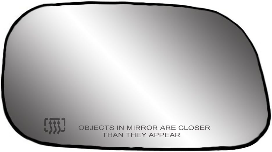 Driver Side Heated Mirror Glass w/backing plate, Chrysler Aspen, Dodge Dakota, Durango, 5 7/16" x 9 9/16" x 10" (foldaway mirrors, 6x9)