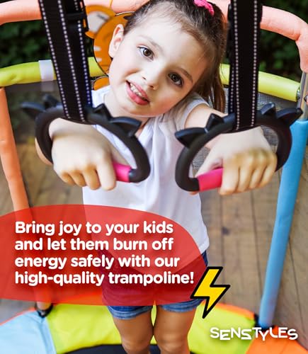 SenStyles Trampoline for Kids with Safety Enclosure Indoor and Outdoor mini Trampoline for Kids Anti Rollover Round Base Double Safety Handles 220 lbs Capacity ASTM Tested Easy Assembly Gift - Image 7