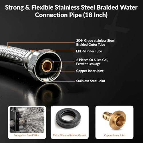 Image of Plantex 18 Inch Hot & Cold Water Geyser Pipe /Stainless Steel Leak Proof Geyser Connection Pipe /G1 /2 Thread /Connection Pipe for Water Heater, Mixer & Sink -Set of 2 (Chrome, pk-2)