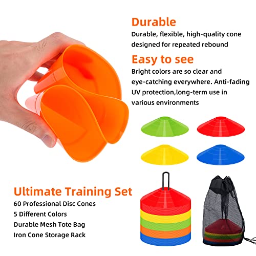 60 Pack，Agility Soccer Cones With Carry Bag And Holder For Training，Sports Cones , Disc Sports Cones,Football Cones For Drills Kids，Training Cones For Basketball， Agility Football Cones Set #TOP2
