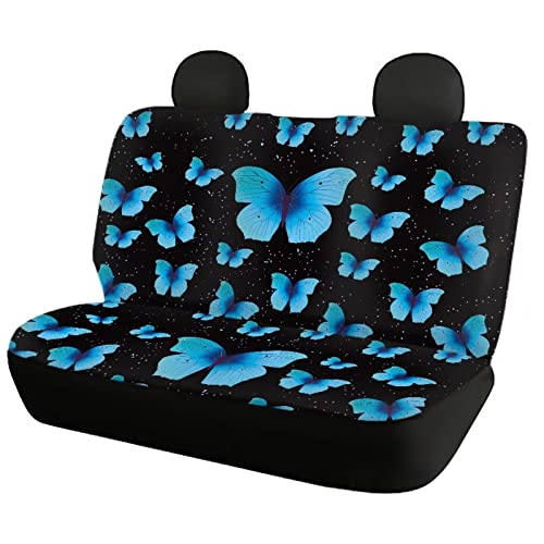 Image of Black Butterfly Print Automotive Seat Cover Full Set Custom Front Back Seat Cover Easy Install Soft Breathable Universal Car Seat Protector for Women Men Fitted Car Interior Accessories for Trucks