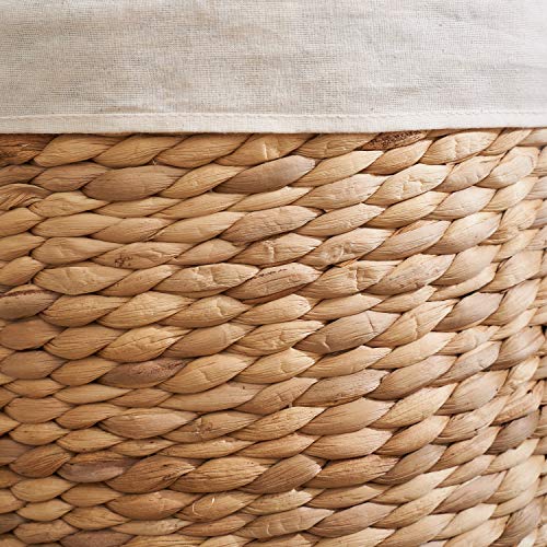 Image of Round Handwoven Laundry Basket with Lid, 15 x 15 x 20 in - Water Hyacinth Wicker Hamper for Bedroom, Nursery & Laundry Room