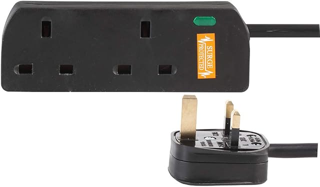 Pro Elec 1202NS-5 m BLK 2 Gang Surge Protected Extension Lead, 5 m, Black