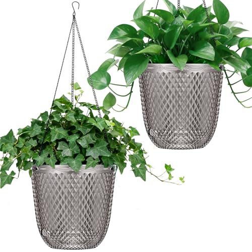 QCQHDU Hanging Planters for Indoor Plants, Plastic, 2-Pack, 5.7 Inch, Gray