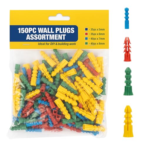 150pc Assorted Wall Plugs – 8mm, 7mm, 6mm, 5mm Sizes for Versatile DIY Fixings | Suitable for Brick, Block, Concrete & General Masonry (150pc - Assorted Plugs)