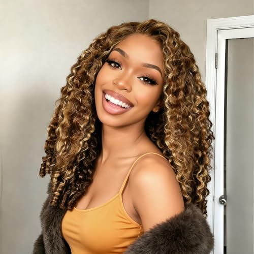Image of XSY Burmese Curly Half Wig Human Hair Highlight Ombre P2 /30# 18 Inch 3 In 1 Seamless Flip Over Half Wigs for Black Women Glueless No Glue No Lace Wig with Spiral Ends