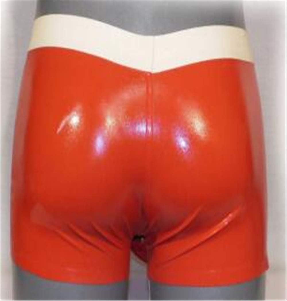 MFMYEE Sexy Latex Men's Boxer Briefs/Rubber Shorts, Bondage Role Play, Bar Performance Shorts (Zip-Up)