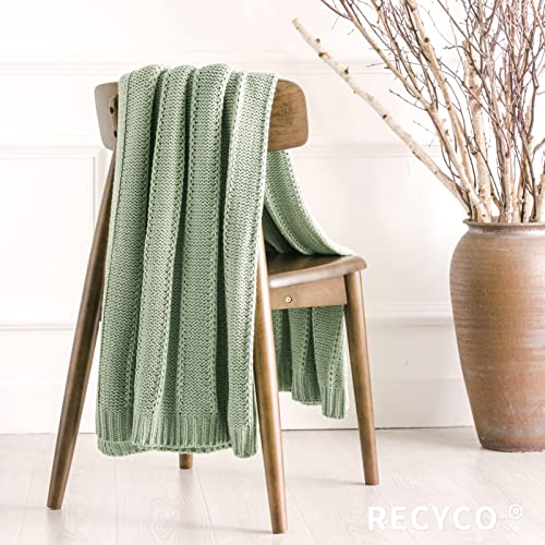 Recyco Cable Knit Sage Green Throw Blanket For Couch, Super Soft Warm Cozy Decorative Knitted Throw Blanket 2.3Lb For Bed, Sofa, Chair 50"X60" #TOP5