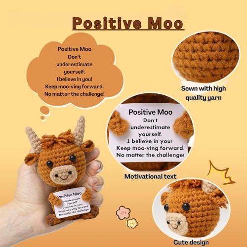 Image of Handmade Crochet Cow Doll with Motivational Card Soft Plush | Adorable Design | Emotional Support | Desk Decor | Gift Idea