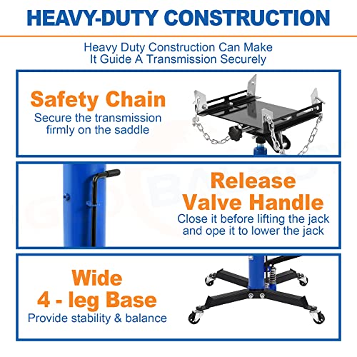 Iglobalbuy Transmission Jack Lift 1322Lbs, 2 Stage Adjustable Telescoping Hydraulic Transmission Jack, High Lift Dual Telescopic Trans Jacks Hoist W/Pedal, 34" To 68" Lifting Range #TOP6