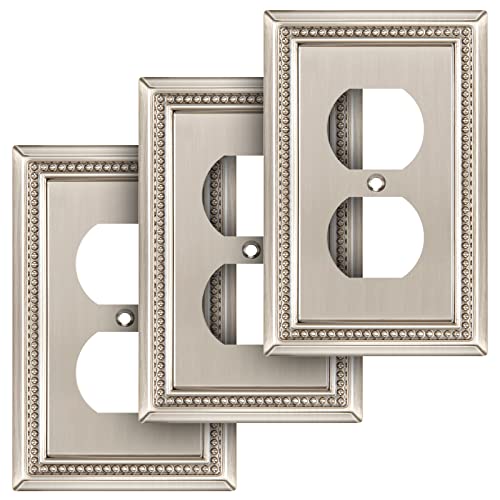 Image of Henne Bery Sunken Pearls Heavy Duty Decorative Wall Plate Switch Plate Outlet Cover (Single Duplex, 3 Pack, Satin Nickel)