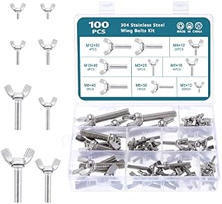 HSEAMALL 100PCS Stainless Steel Wing Bolt Set, M3-M12 Butterfly Wing Screws Thumb Hand Screws for Machinery Equipment