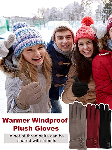 Image of Patelai 3 Pairs Womens Gloves Winter Touchscreen Texting Phone Windproof Gloves Warm Fleece Lined Cold Weather