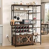 YITAHOME Large Wine Rack, Industrial Bakers Rack w/Power Outlet, 6-Tier L Shaped Liquor Bar Cabinet Unit for Home w/Glass Holder, Corner Coffee bar Cabinet for Home, Rustic Brown