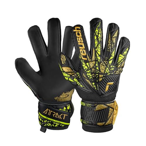 Reusch Attrakt Infinity Finger Support Goalkeeper Gloves, Black/Gold/Yellow, Size 8