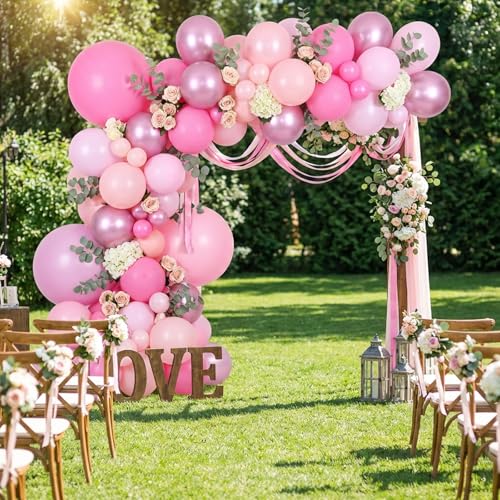 Image of RUBFAC Pink Balloons Set, Metallic Pearl Pastel Light Pink Party Balloons 12 Inch for Girl Princess Birthday Party Decorations Wedding Baby Shower, 65pcs