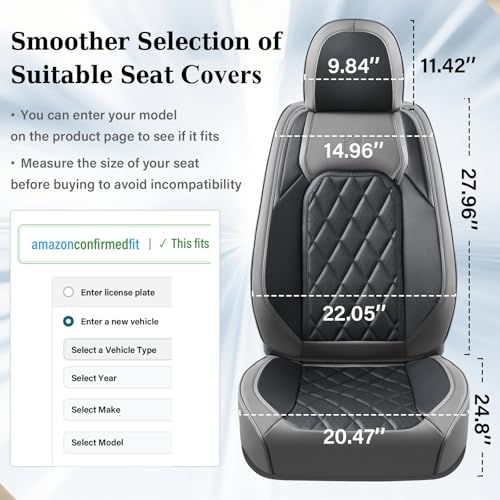 Image of Coverado Car Seat Covers Front Seats, Waterproof Seat Covers, Faux Leather Car Seat Covers 2 Pack, Universal Car Seat Protector Front Seat Cover Fit for Most Cars Trucks SUV- Gray&Black