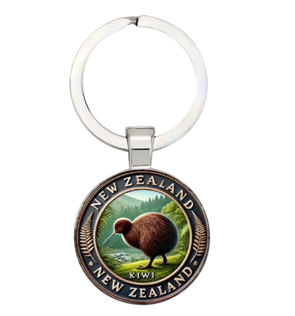CMJ™ New Zealand Keyring Glass Dome Keychain Kiwi Bird Travel UK SELLER