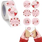 500 PCS Strawberry Thank You Stickers Roll Pink Fruit Decorative Decal Roll 6 Designs Strawberry Thank You Decals Self Adhesive for Card Candy Cookie Bag Giftwrap Party Supplies Sealing Labels