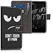 Produktbild kwmobile Wallet Case kompatibel mit ZTE Blade V9 Vita - Hülle mit Ständer Kartenfächer Don't Touch My Phone Weiß Schwarz