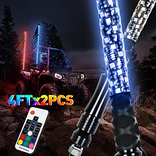 LED Whip Lights, AAIWA 2PCS 4FT Wireless Remote LED Antenna Light for UTV Polaris RZR 4 Wheeler Off Road ATV Jeep Truck Dunes