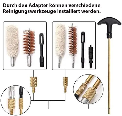 Basic Waffenreinigungsset 28-teilig Silber – Waffen Reinigungsset & Waffenpflege Koffer – Kaliber .17/4,5mm .22/5,56mm .270/7mm .30/7,62mm .38/9mm .40/10,2mm .410/ .44.45 – Waffenpflegeset