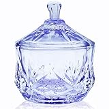 Picture of EWEIGEER 8oz Glass Candy Dish with Lid,Small Crystal Halloween Candy Jar,Cotton Round Holder,Office,Bathroom,Dining Room Organizer(Purple)