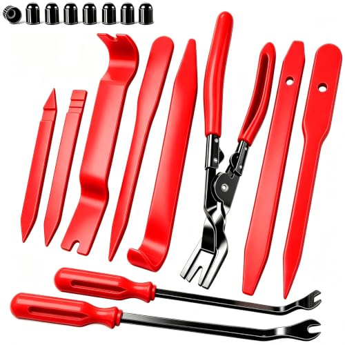 Image of 18Pcs Auto Trim Removal Tool Kit, Clip Pliers Set and Fastener Remover, Red