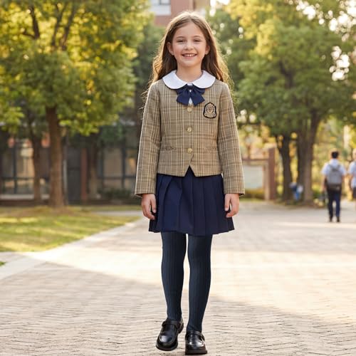 Image of Zando 3Pack Girls Tights Kids Cable Knit Cotton Winter Warm Leggings 4-12T | Footed Seamless Stockings for Girls, School Uniform and Daily Skirt Wear. Thick Warm Fabric with High Stretch