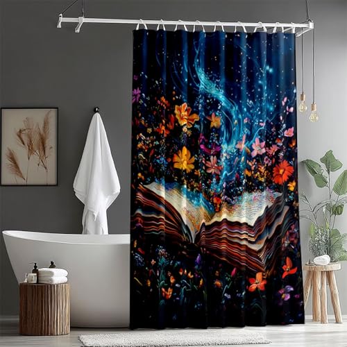 Tenda Doccia 90x180cm, Libro Tende da Doccia Impermeabile con Occhielli e Ganci, Lavabile in Lavatrice Tenda per Vasca da Bagno Polyester Tende Finestra Bagno per Dormitorio Casa Hotel (Magia) ZQ-1137