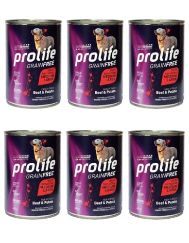 Prolife Grain Free Adult Manzo e Patate Medium/Large Umido per Cani Confezione 6 Lattine da 400g