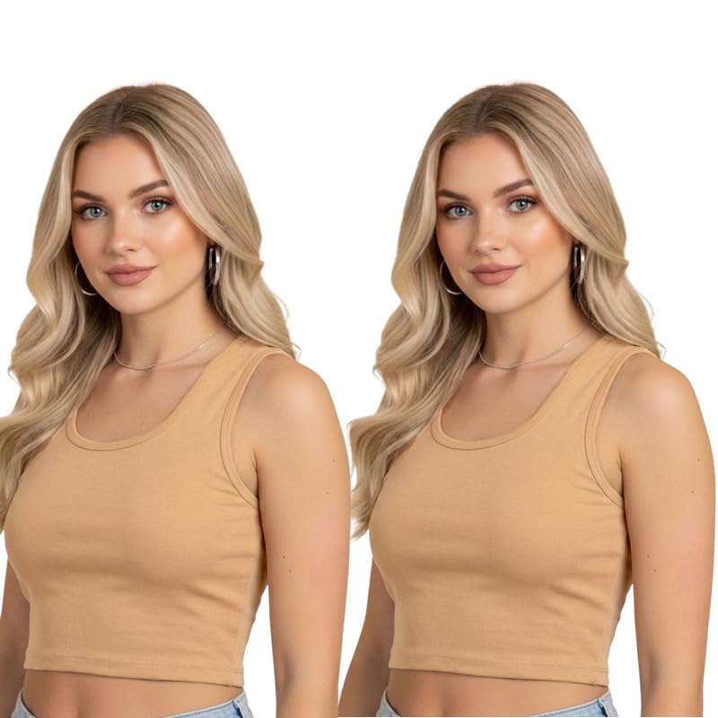 bold & beauty Women’s Cotton Racerback Tank Top U Neck Sleeveless Crop Camisole Gym Workout Activewear Top (Pack of 2)-picture-37
