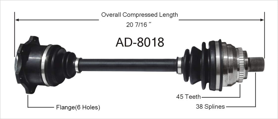 Dimensional drawing of SurTrack AD-8018 CV Axle Shaft