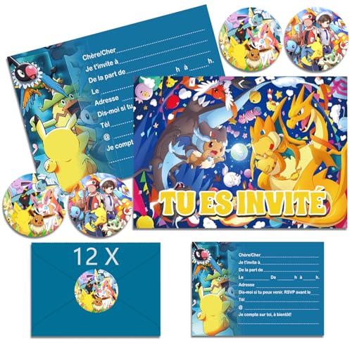 YOGARTH 12x Invitaciones Cumpleaños Infantil con Sobres Francés, Tarjetas Invitación para Fiesta de Compleanno para Niños Niñas (A6) (A)