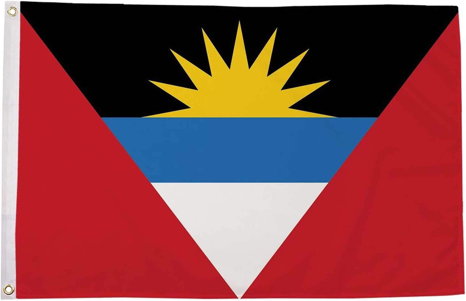 Antigua and Barbuda Flag 3ft x 2ft National Flag Red White Blue Black Yellow Sun Premium Polyester Brass Grommets Double Stitched 90cm x 60cm Indoor Outdoor Banner Decoration