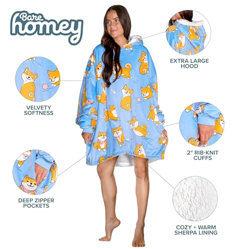 Image of Bare Home Wearable Blanket Hoodie - Soft Plush Sherpa - Warm and Cozy - Oversized Wearable Blanket