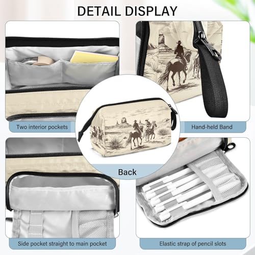 Image of Western Cowboy Pencil Bag with Unique Side-Open Mouth Design Large Capacity for 40-60 Pens Ideal for Students Writers Artists Travel Office & School Supplies