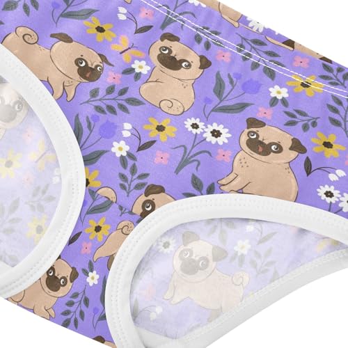 Wusikd Pugs Girls' Underwear Cotton Flowers Girls Briefs Soft Toddler Underwear 2T4