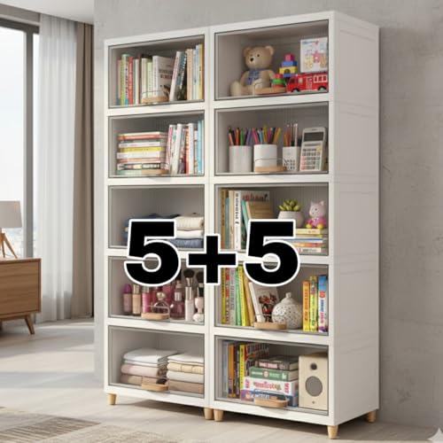 Image of mechdel Cupboard Rack for Clothes Plastic Cabinet for Storages Foldable Wardrobe for Clothes Plastic Cloth Rack for Storages Clothe Storage (Cupboard Rack-1 Door - Transparent, 5+5 (Set))