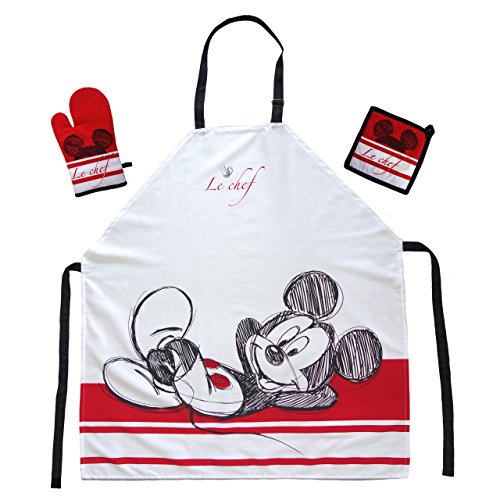 Tex Idea Global Labels Le cadeau pour Walt Disney Mickey Mouse Fan : ensemble de tablier de cuisine avec Mickey Mouse Tablier 65 % polyester 35 % coton, blanc,...