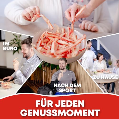 Tintenfisch Krabben Geschmack 1kg - Fisch Jerky I High Protein I Snacks I Trockenfisch Omega 3 I Beef Jerky, Trockenfleisch & Chips Alternative Keto Salat Topping