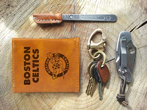 Rico Industries Nba Boston Celtics Men’s Trifold Brown Wallet - Premium 9 Pocket Laser-Engraved Team Logo On Vegan Leather - Minimalist Design, Id Window, Credit Card Holder - Ideal Men’s Gift #TOP1