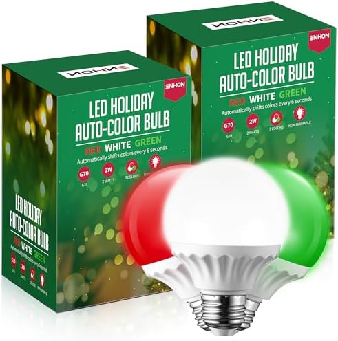 Enhon 2W LED Globe Bulb, Automatic Color Changing Red/Green/White...